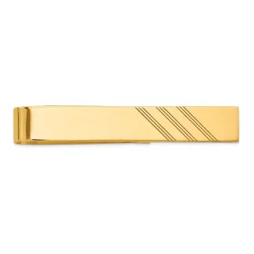 14K Yellow Gold Polished & Diagonal Stripe Tie Bar, 8 x 50mm