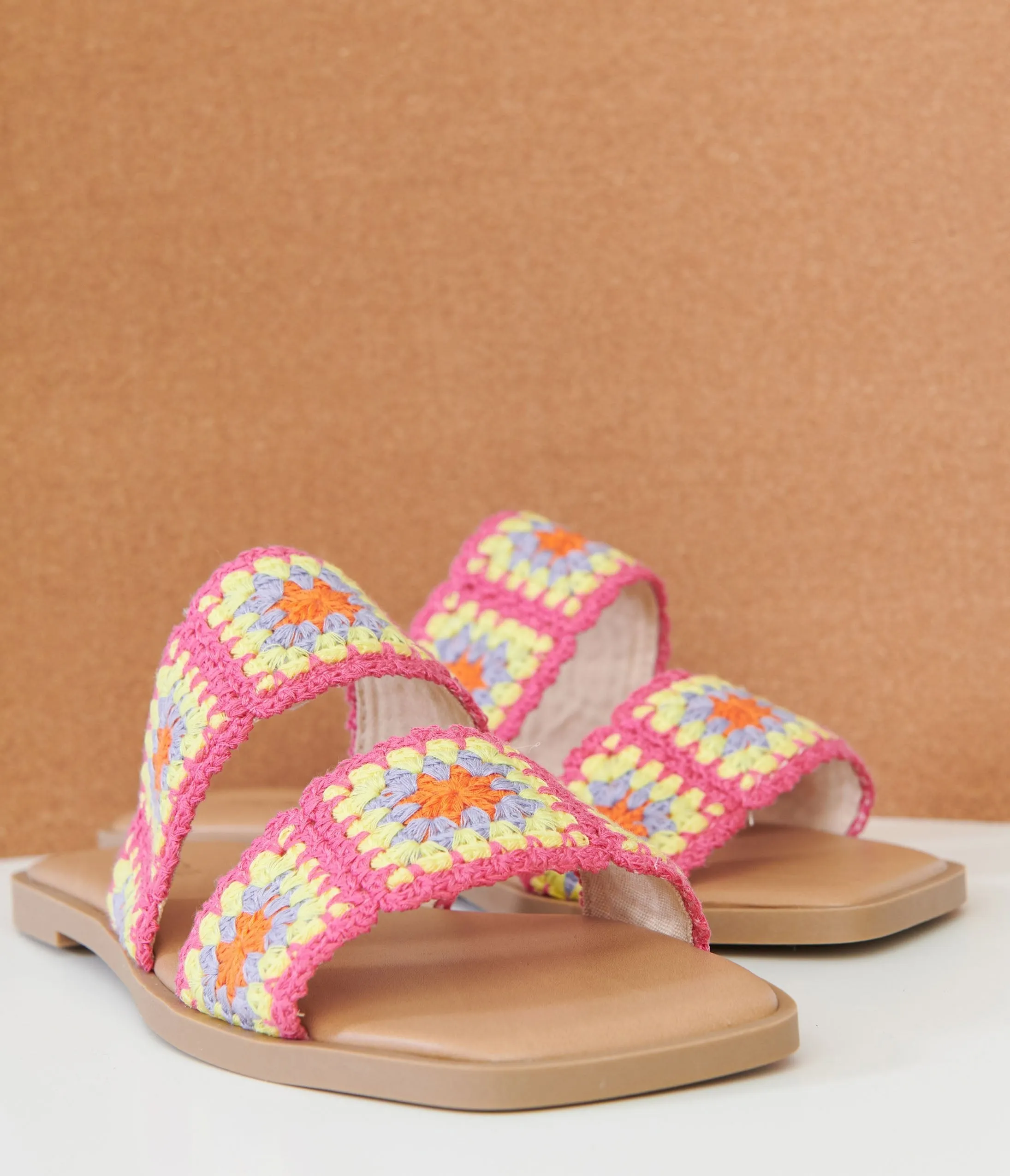 1970s Pink Crochet Square Sandals