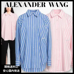 Alexander Wang  |Stripes Casual Style Long Sleeves Cotton Office Style