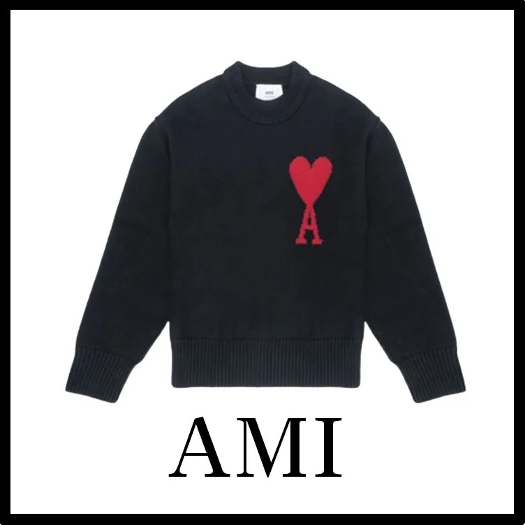 AMI PARIS  |Street Style Cotton Logo Designers Sweaters