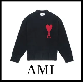 AMI PARIS  |Street Style Cotton Logo Designers Sweaters