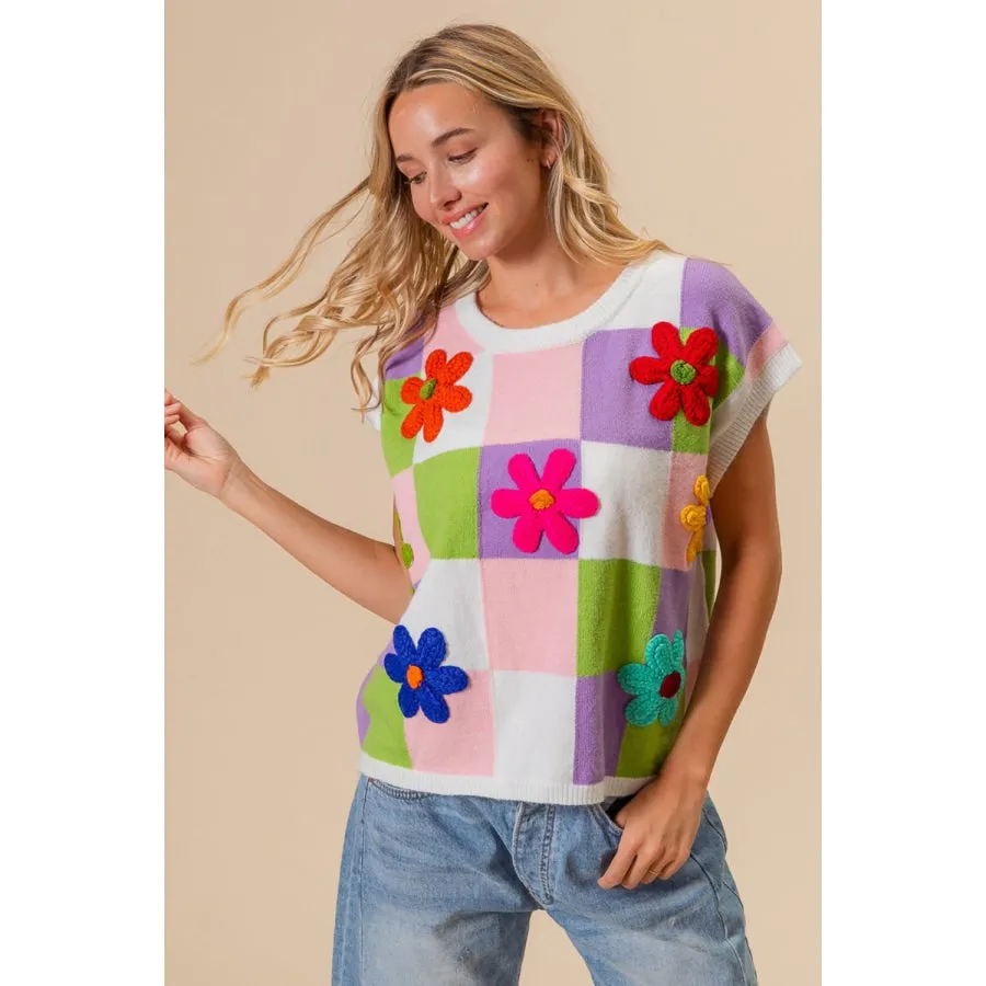 BiBi Flower Patch Checkered Sweater Vest