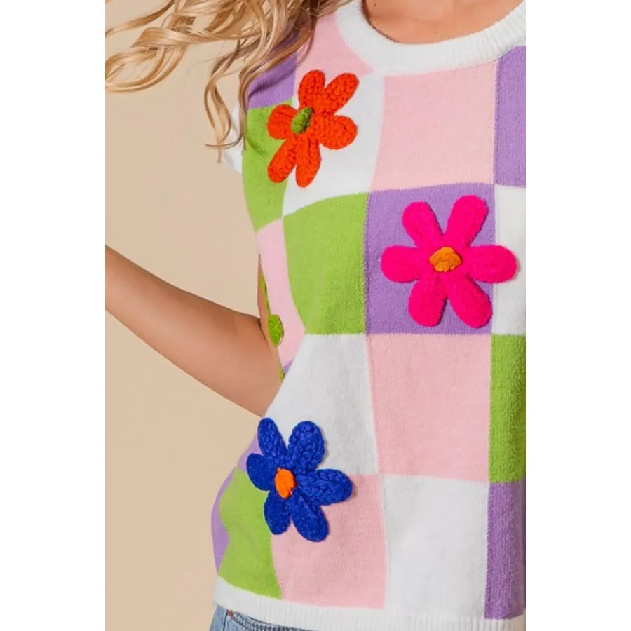 BiBi Flower Patch Checkered Sweater Vest