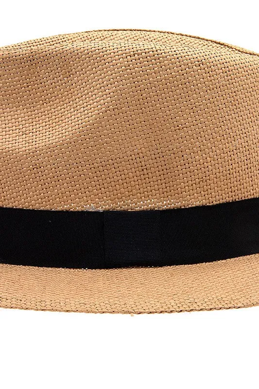 BLACK BAND ACCENT STRAW FEDORA SUN HAT -2 colors