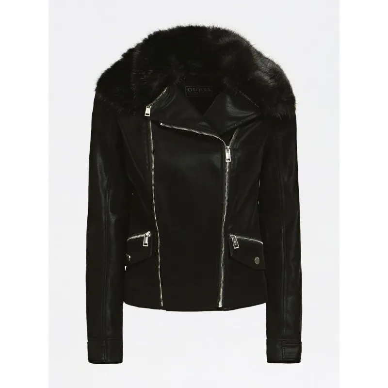 Black biker jacket GUESS- GUESS CANTARA biker jacket