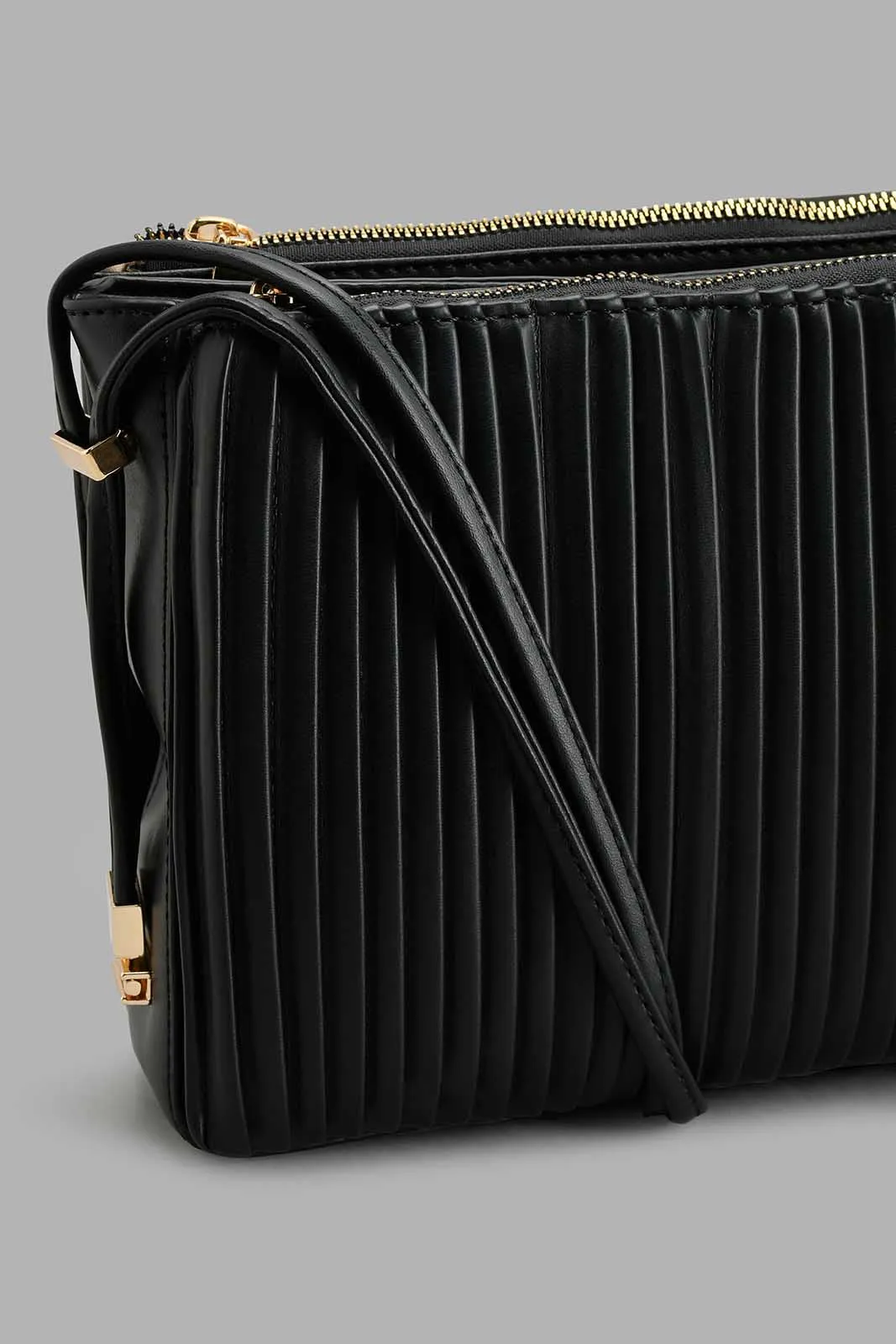 Black Pleated Cross Body Bag