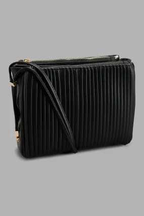 Black Pleated Cross Body Bag