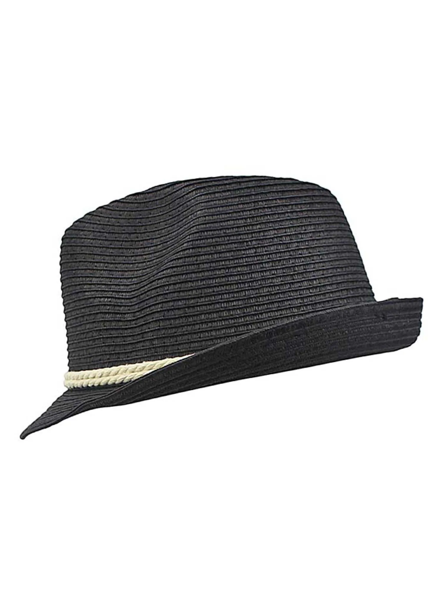 Black Summer Fedora Hat With Nautical Rope Band