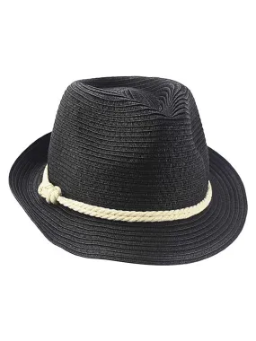 Black Summer Fedora Hat With Nautical Rope Band