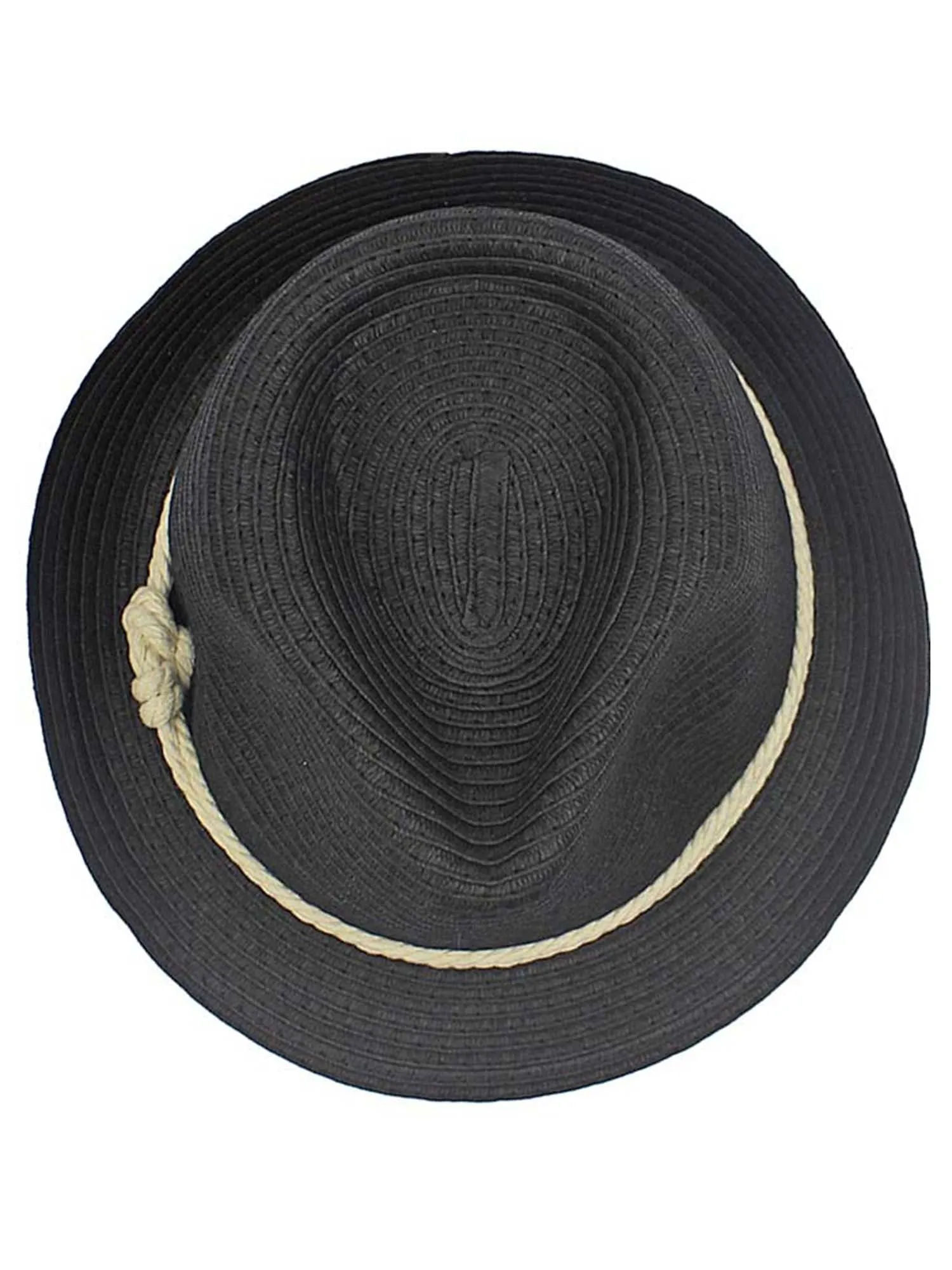 Black Summer Fedora Hat With Nautical Rope Band