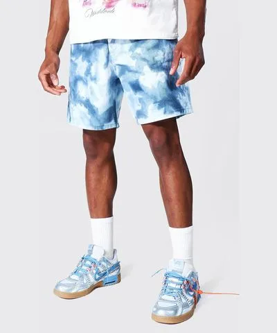 boohooMAN Mens Relaxed Fit Tie Dye Denim Short