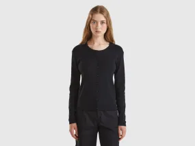 Crew neck cardigan in pure cotton - Black | Benetton