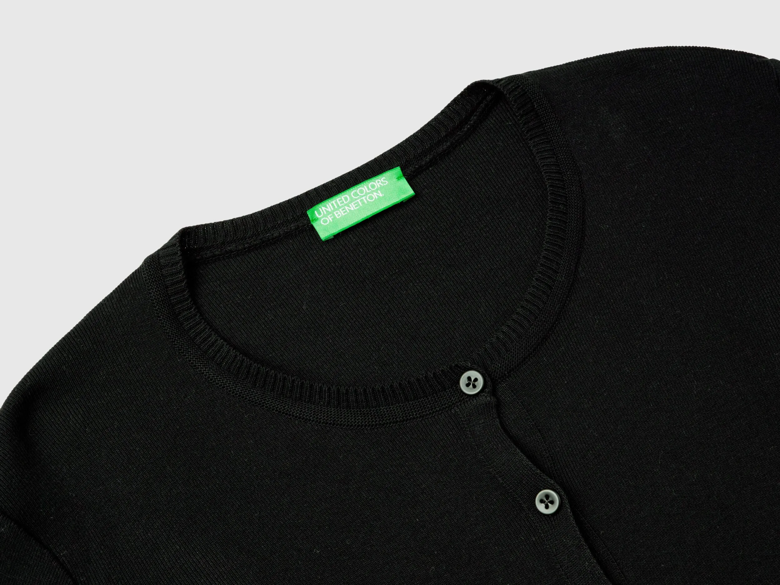 Crew neck cardigan in pure cotton - Black | Benetton