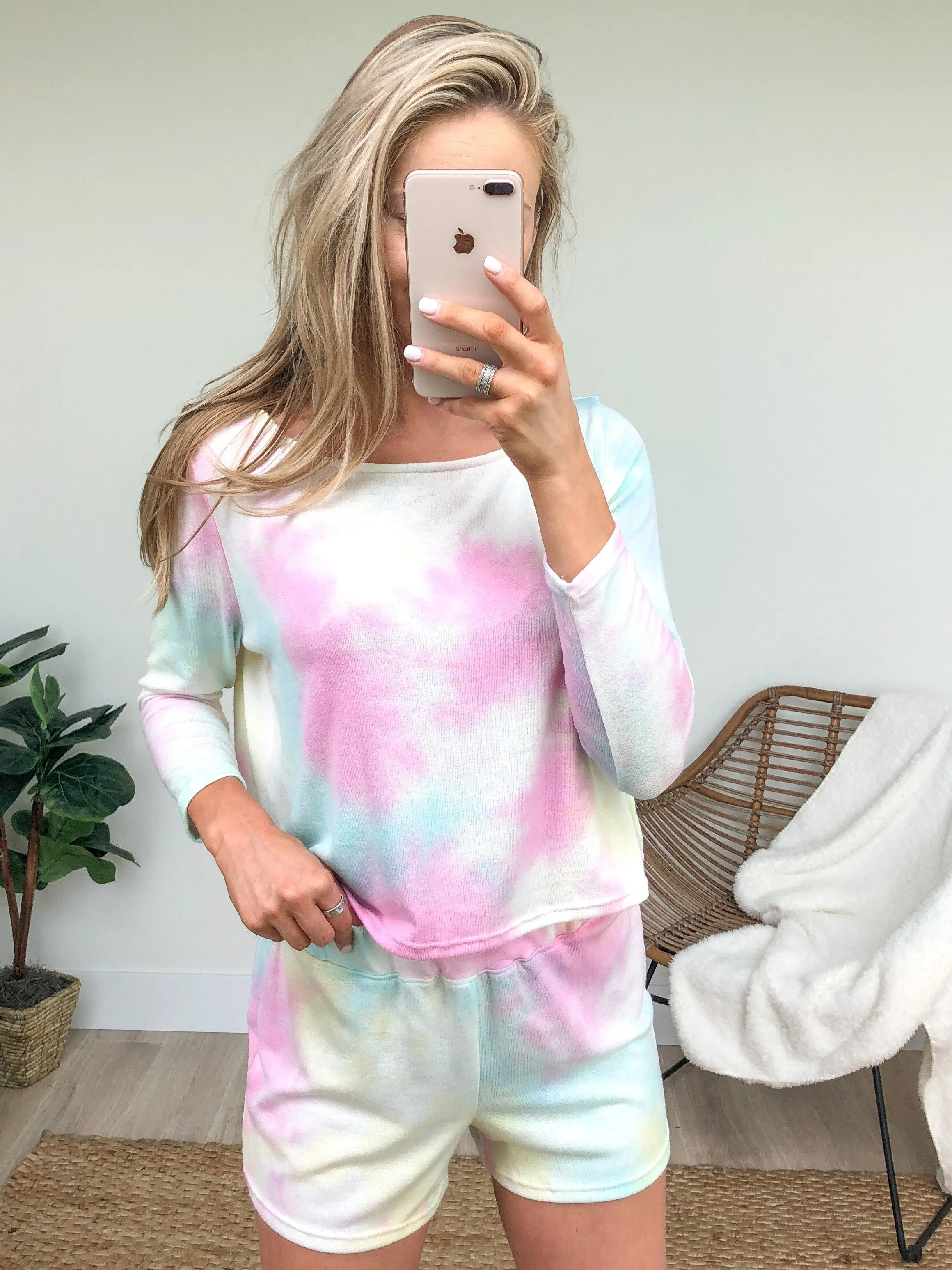 Cropped Tie Dye Long Sleeve Top- Mint, Pink, Yellow