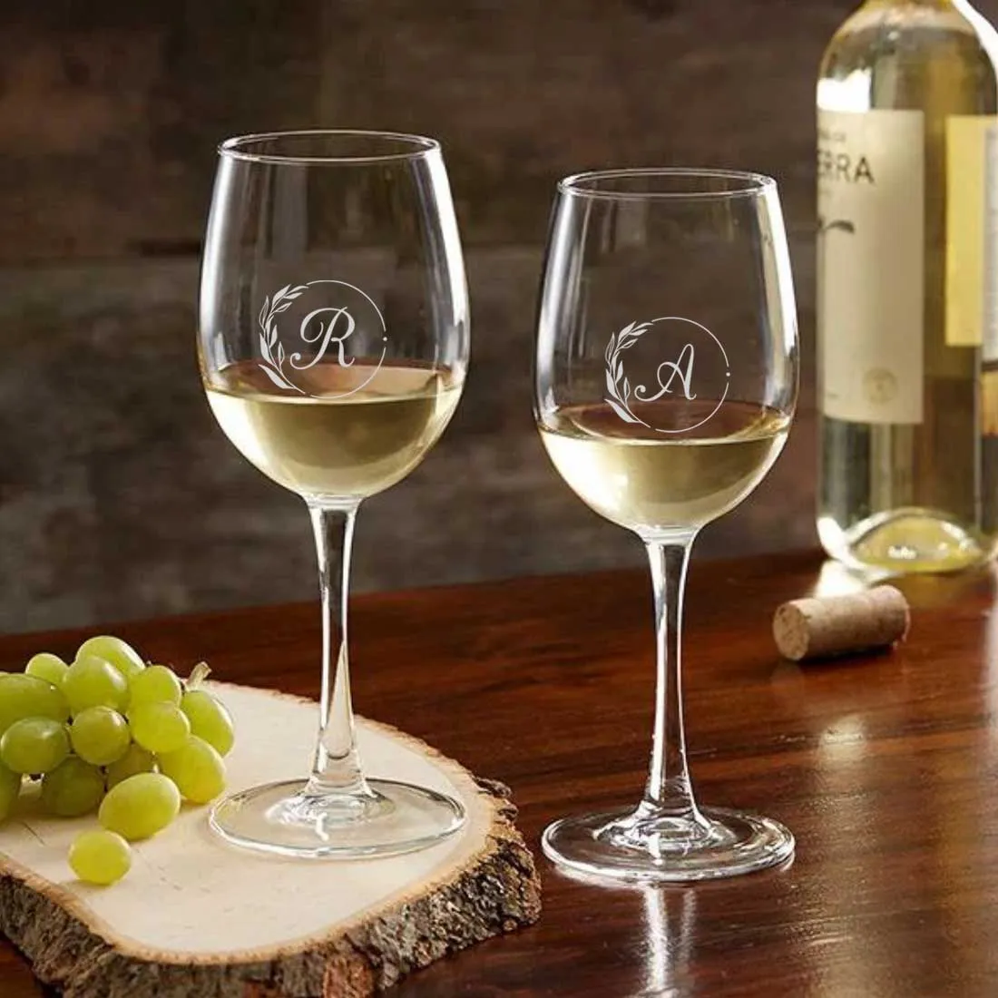 Customized Wine Glasses for Couples - Engraved Wine Glasses with Monogram