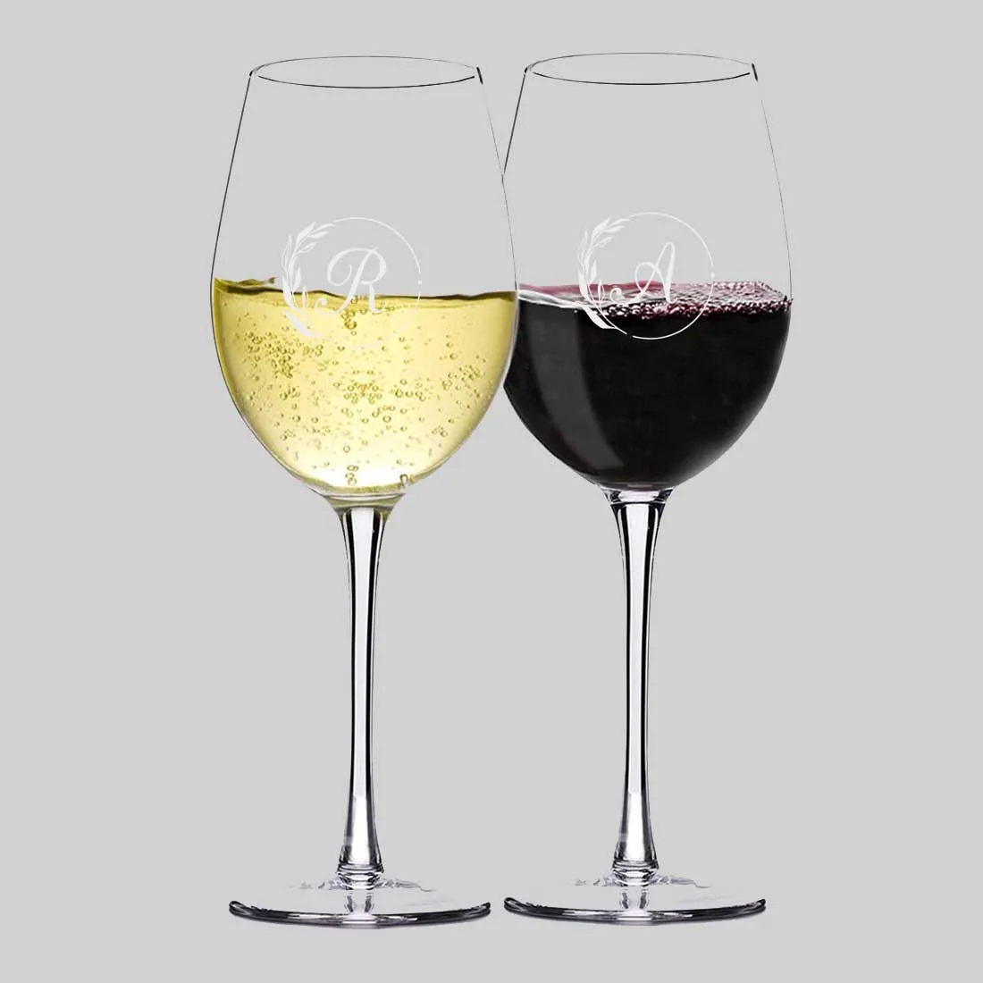 Customized Wine Glasses for Couples - Engraved Wine Glasses with Monogram