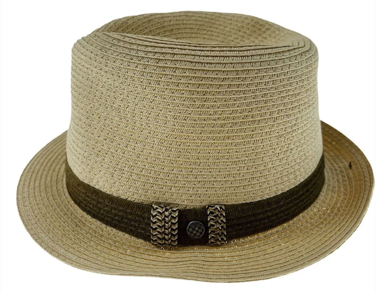 Dents Mens Straw Hat Toyo Trilby Fedora Summer Sun Stingy Brim  - Natural/Brown