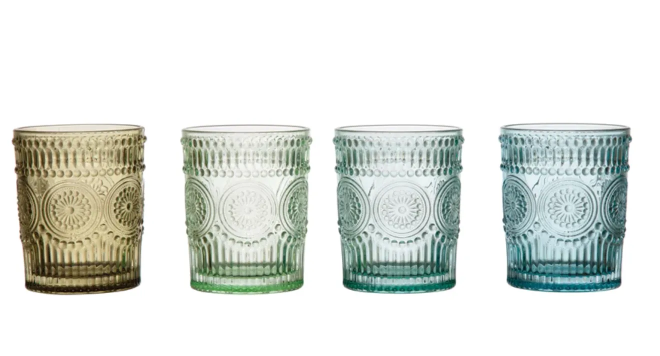 Embossed Drinking Glasses (Set of 4 Colors)