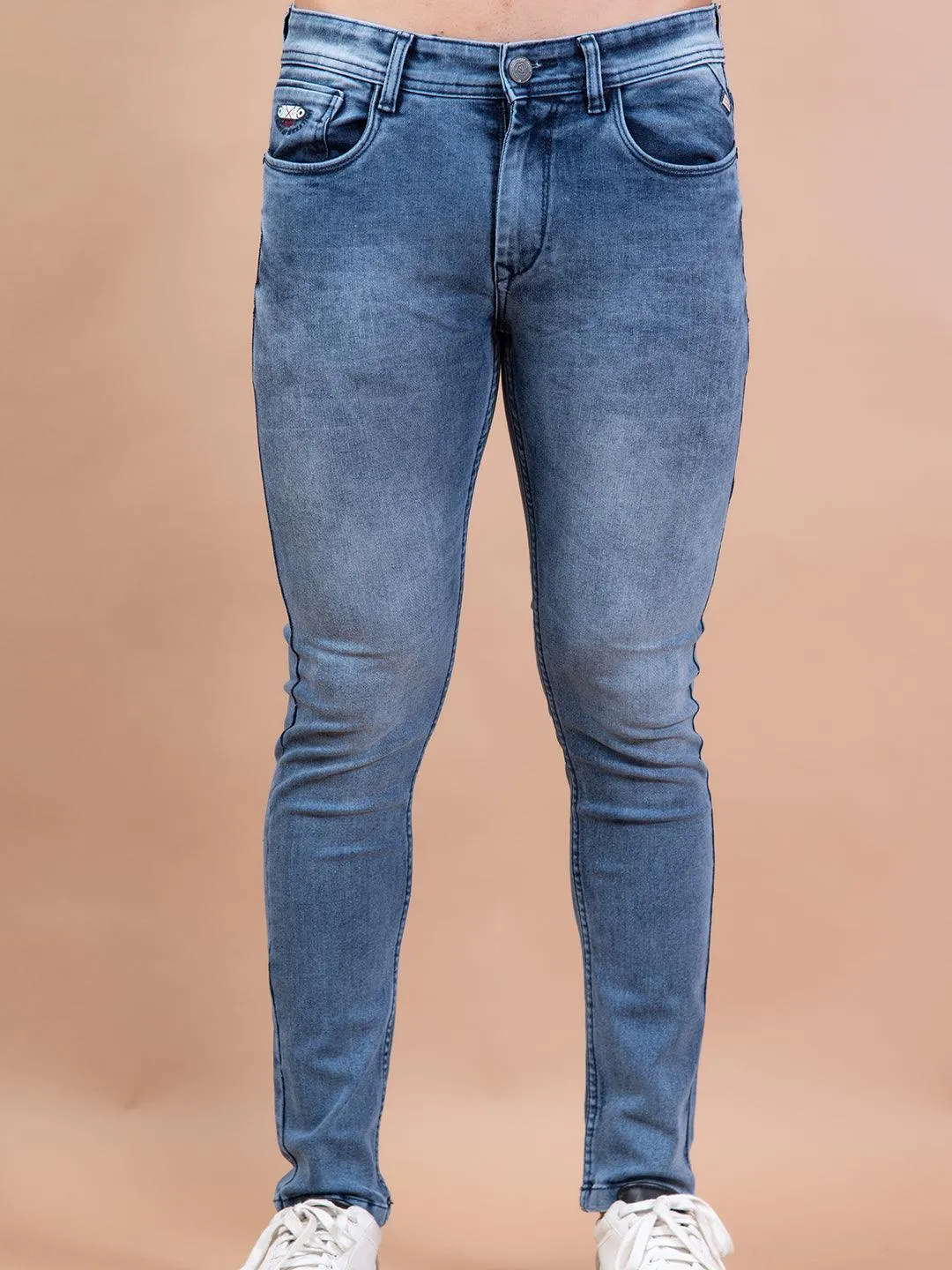 Faded Blue Ankle Length Stretchable Men's Jeans