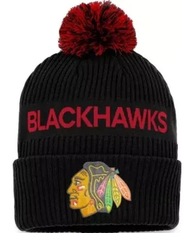 Fanatics Men's NHL Fanatics Black/Red Chicago Blackhawks 2022 NHL Draft Authentic Pro Cuffed Knit Hat with Pom