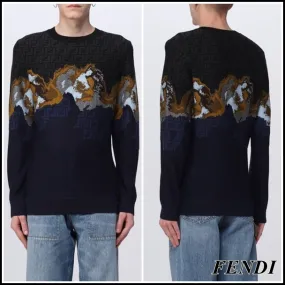 FENDI  |Monogram Wool Street Style Logo Luxury Sweaters