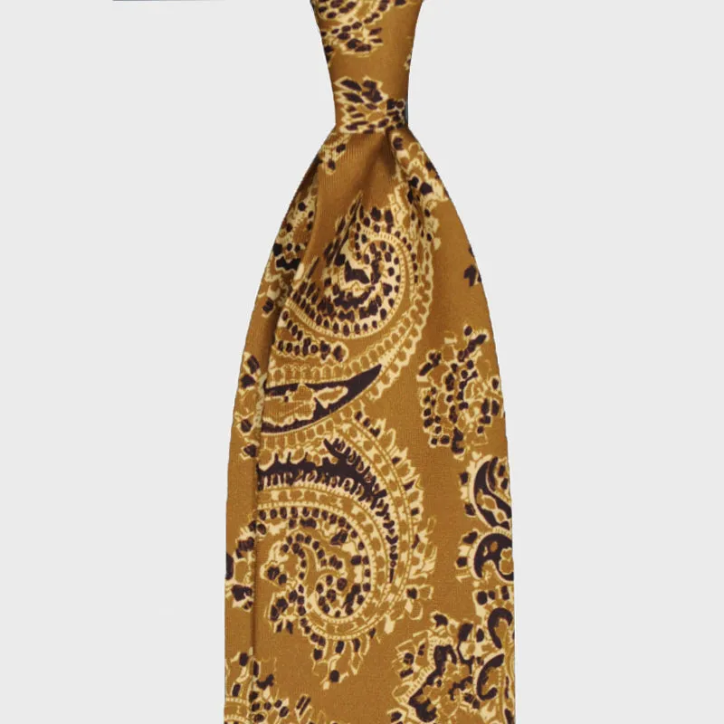 F.Marino Big Paisley Print Silk Tie 3 Folds Curry