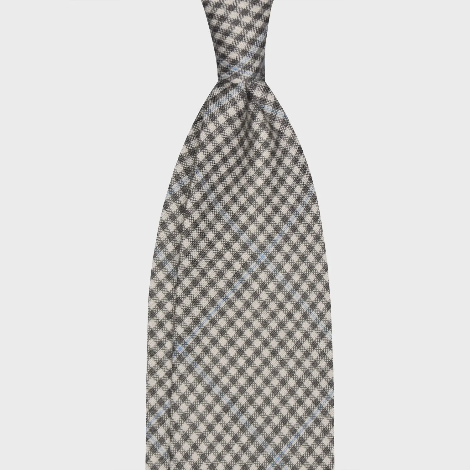 F.Marino Checks Wool Tie 3 Folds Grey