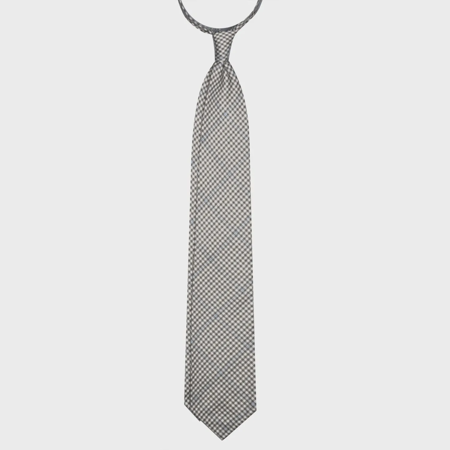 F.Marino Checks Wool Tie 3 Folds Grey