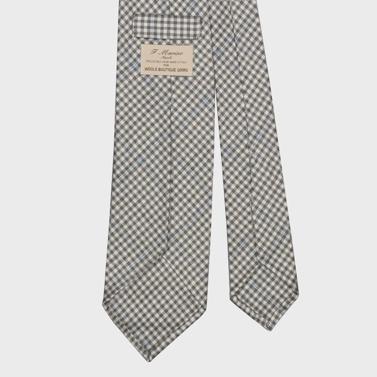 F.Marino Checks Wool Tie 3 Folds Grey