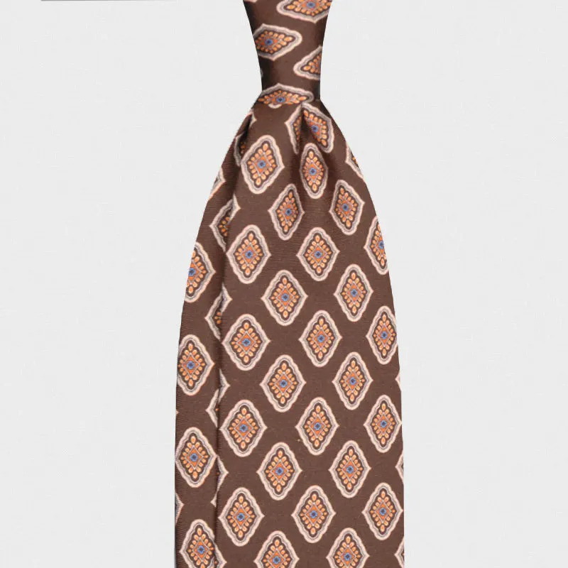 F.Marino Handmade 3 Folds Silk Tie Diamonds Brown