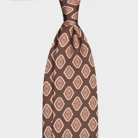 F.Marino Handmade 3 Folds Silk Tie Diamonds Brown