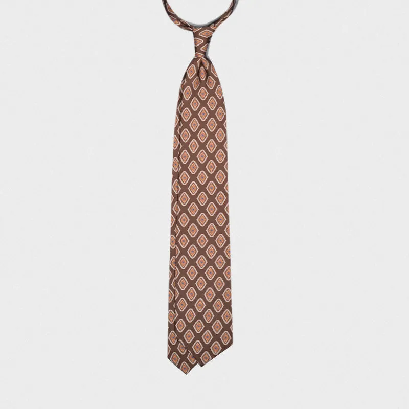 F.Marino Handmade 3 Folds Silk Tie Diamonds Brown