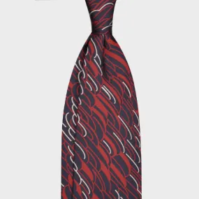 F.Marino Handmade Silk Tie 3-Fold Abstract Pattern Red