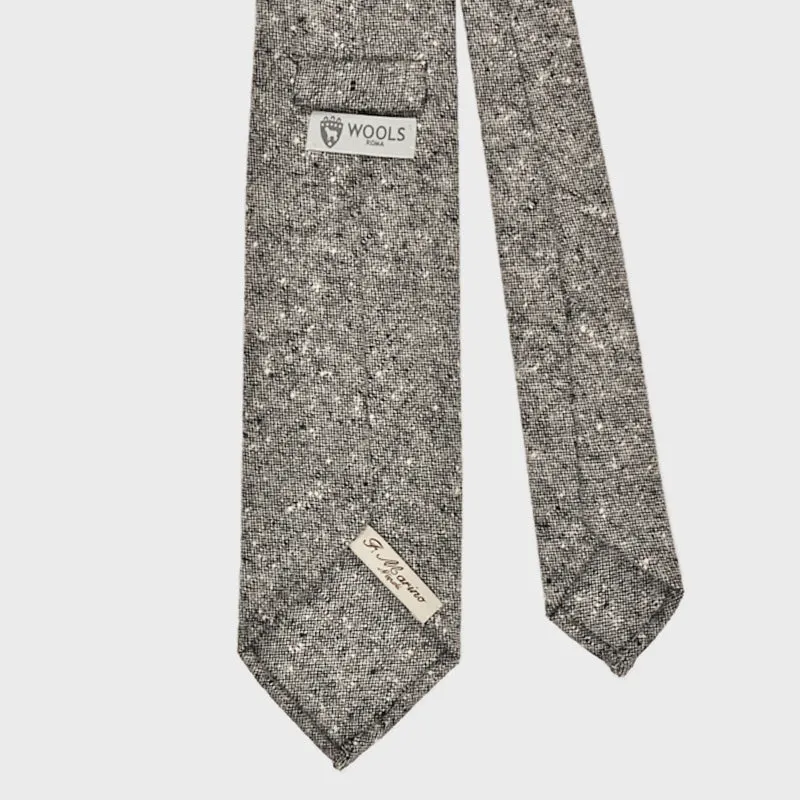 F.Marino Handmade Wool Tie 3-Fold Donegal Tweed Black White