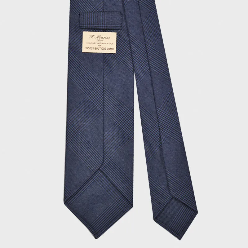 F.Marino Handmade Wool Tie 3 Folds Prince of Wales Blue