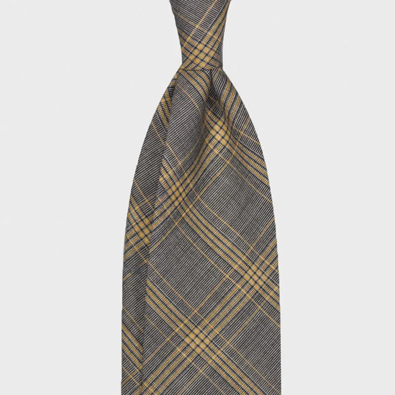 F.Marino Handmade Wool Tie 3 Folds Prince of Wales Yellow