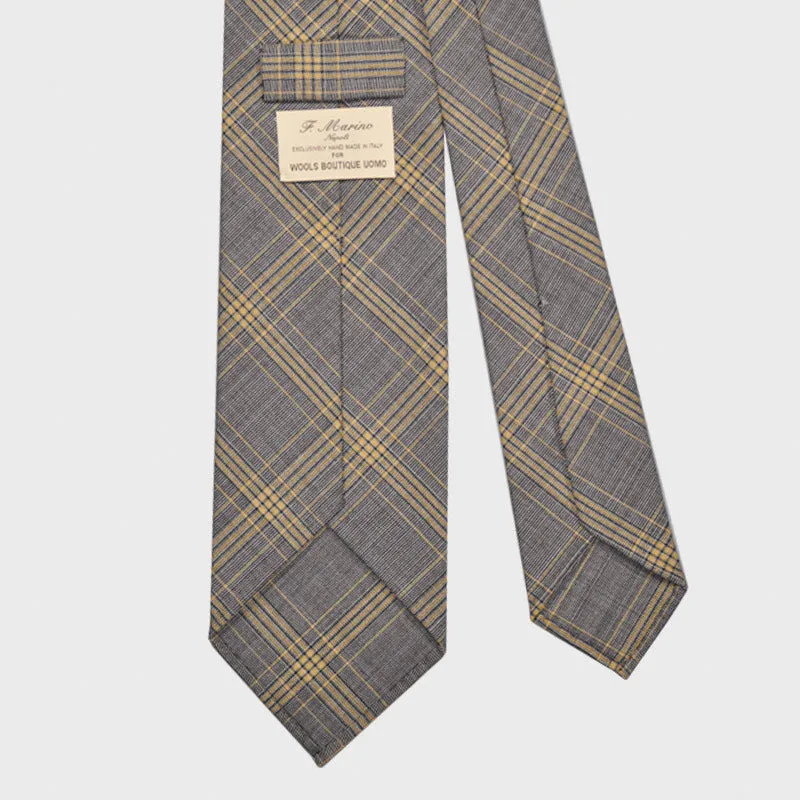 F.Marino Handmade Wool Tie 3 Folds Prince of Wales Yellow