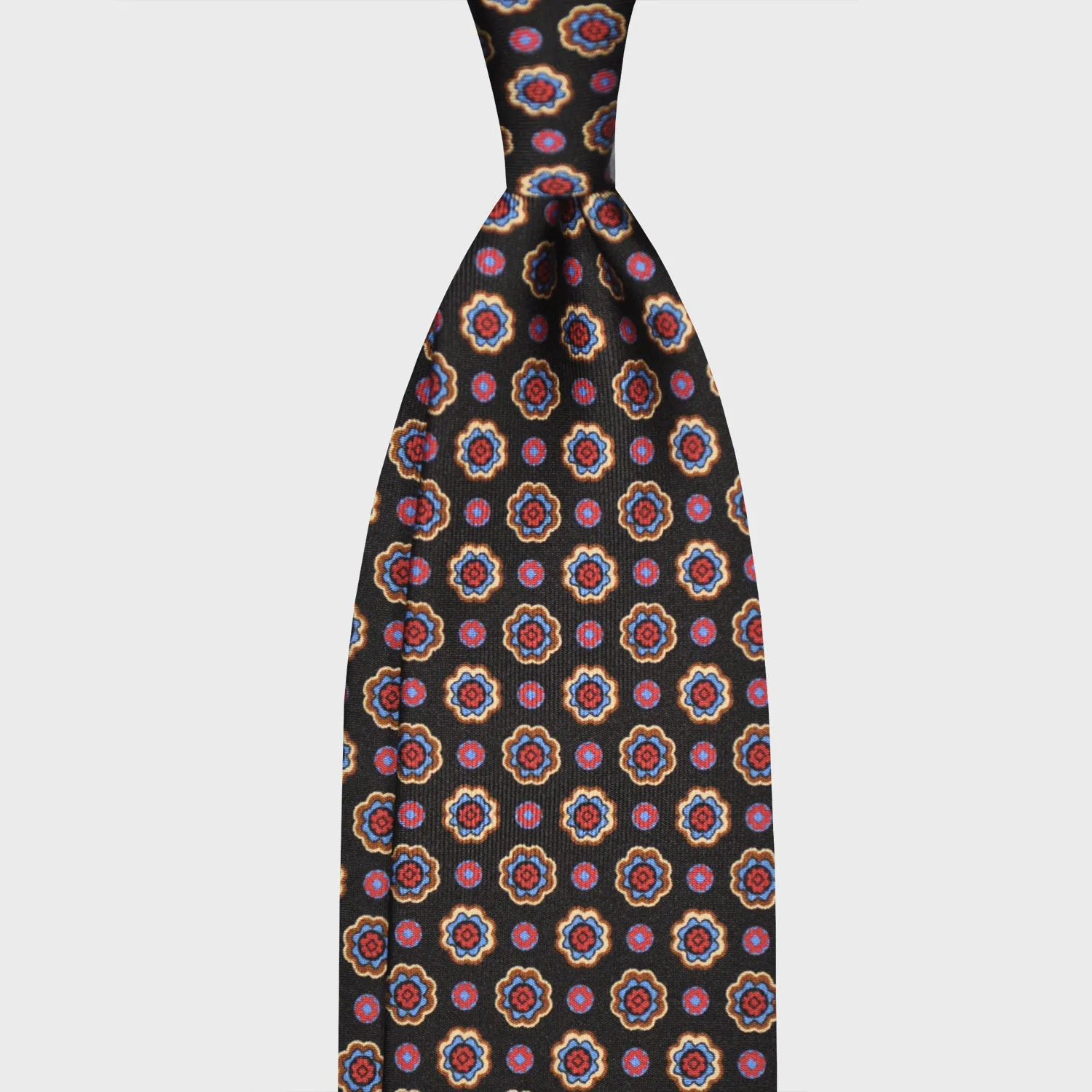 F.Marino Madder Silk Tie 3 Folds Daisy Black