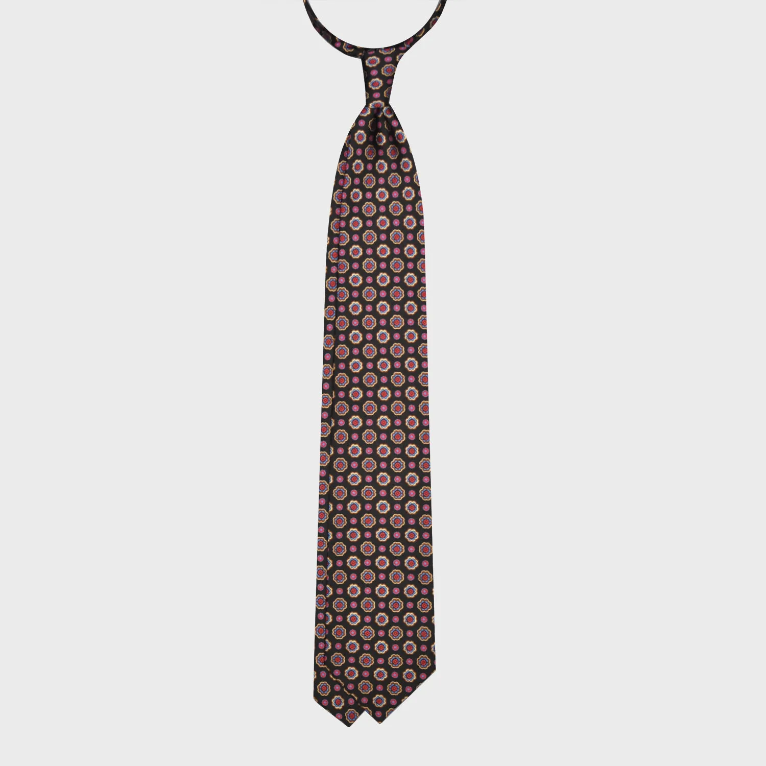 F.Marino Madder Silk Tie 3 Folds Daisy Black