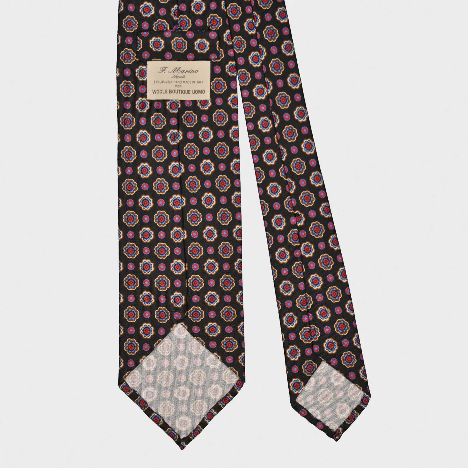 F.Marino Madder Silk Tie 3 Folds Daisy Black