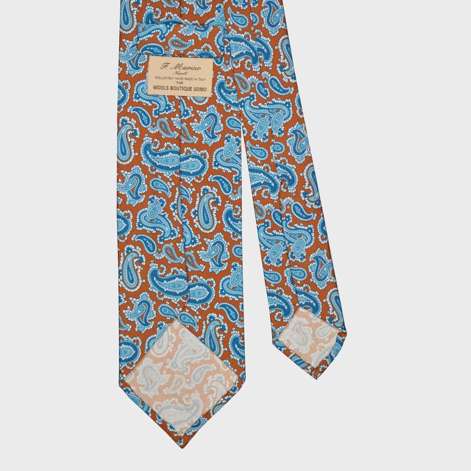 F.Marino Paisley Print Silk Tie 3 Folds Cinnamon