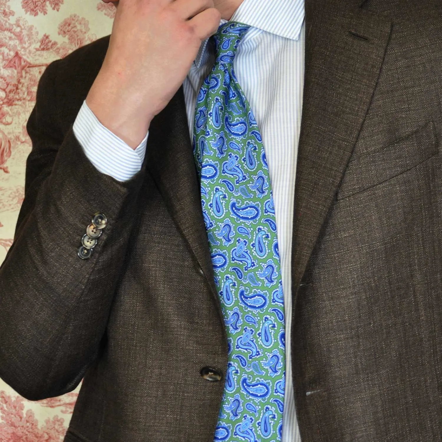 F.Marino Paisley Print Silk Tie 3 Folds Lime