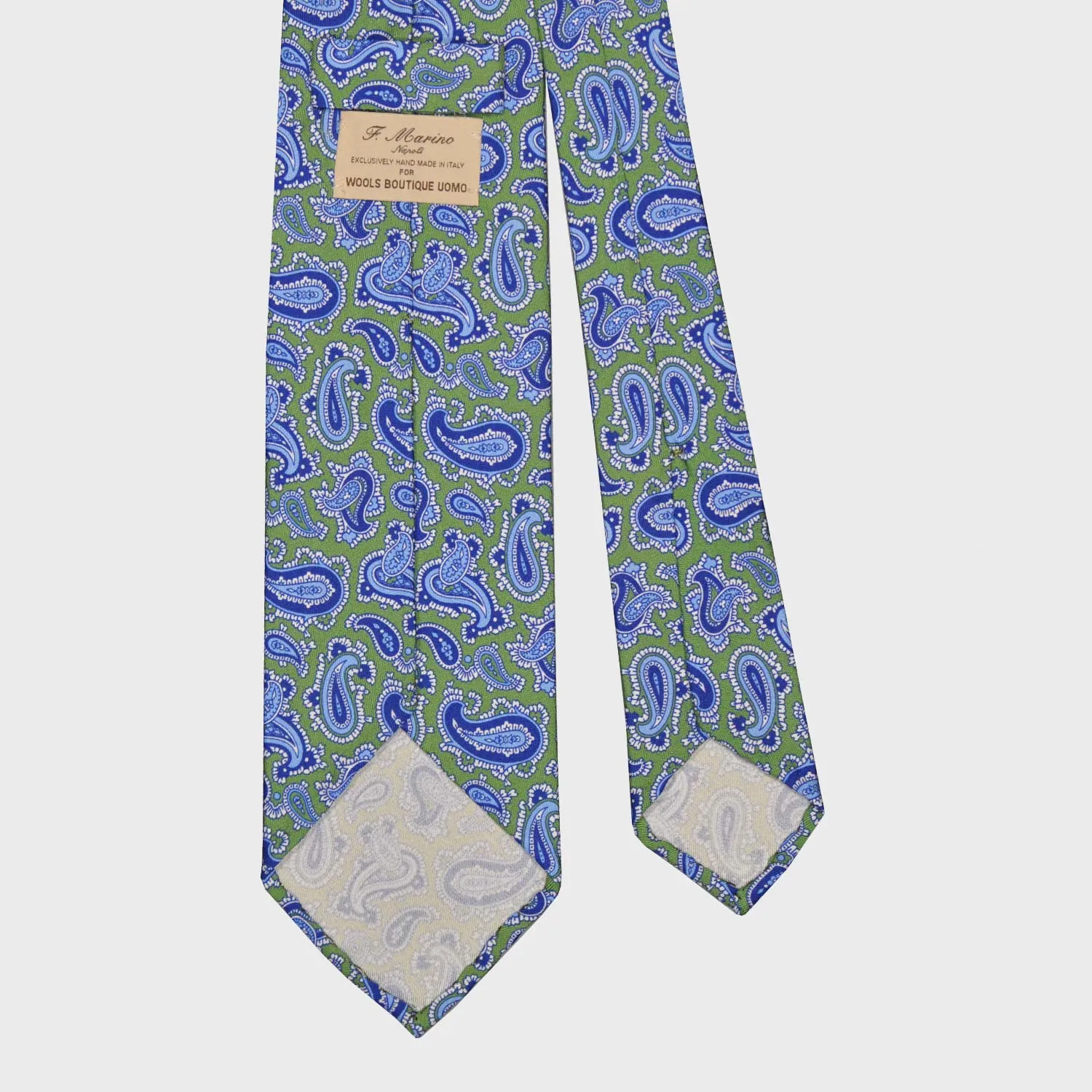 F.Marino Paisley Print Silk Tie 3 Folds Lime