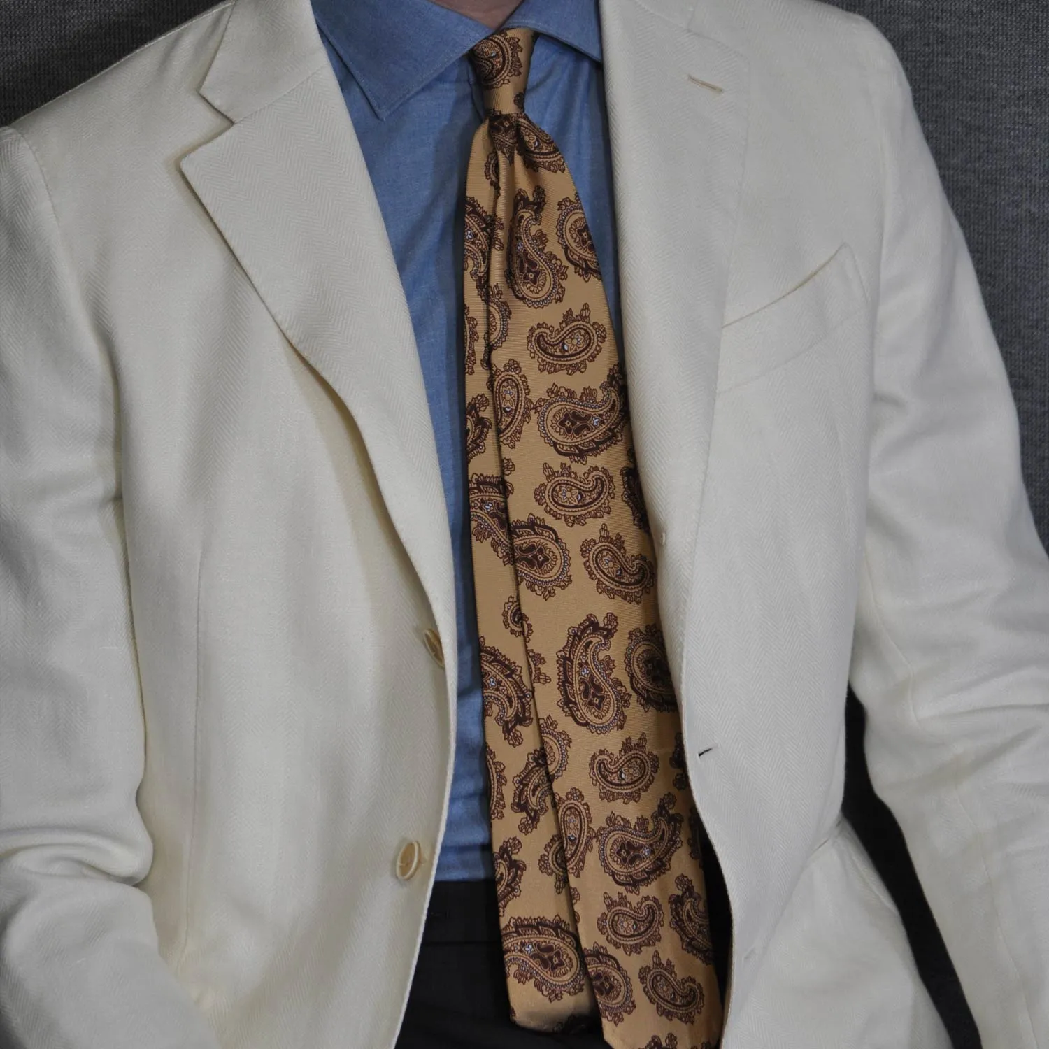 F.Marino Paisley Print Silk Tie 3 Folds Whiskey