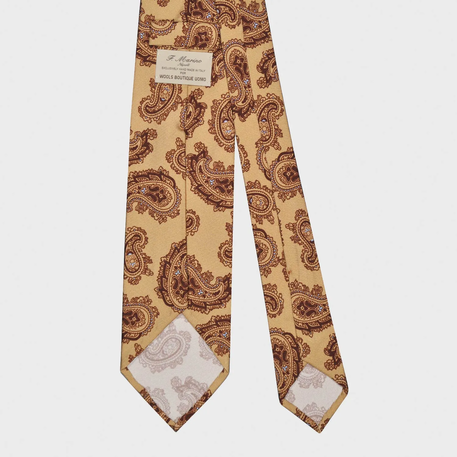 F.Marino Paisley Print Silk Tie 3 Folds Whiskey