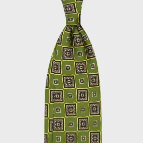 F.Marino Silk Tie 3 Folds Checked Diamonds Lime Green