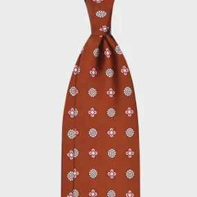 F.Marino Silk Tie 3 Folds Diamonds Cognac Brown