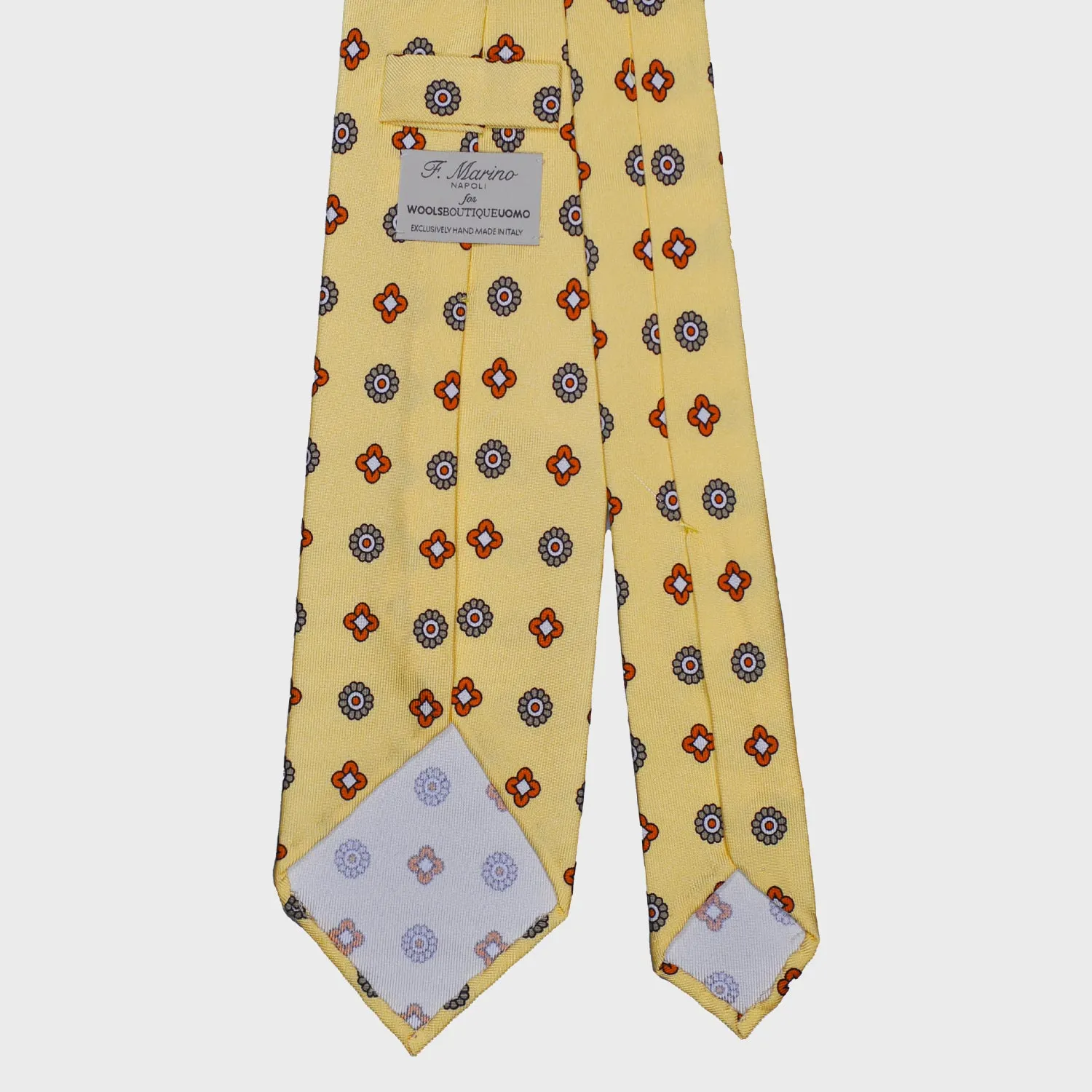 F.Marino Silk Tie 3 Folds Diamonds Honey Yellow