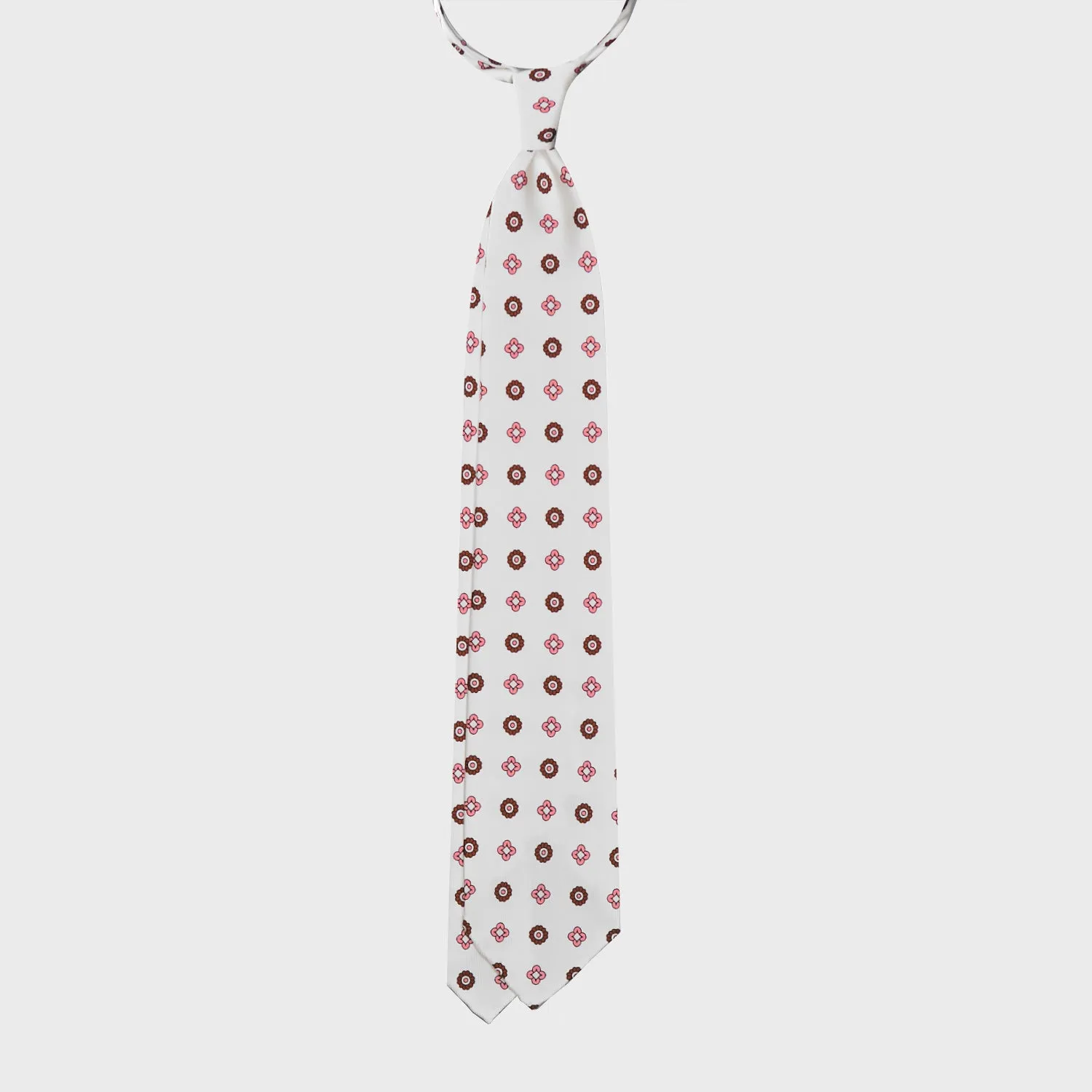 F.Marino Silk Tie 3 Folds Diamonds Ivory White