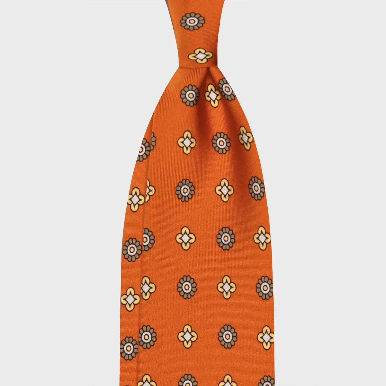 F.Marino Silk Tie 3 Folds Diamonds Rusty Orange